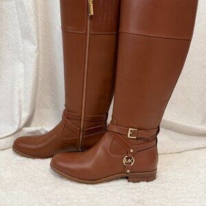 MICHAEL Michael Kors Preston Boots Size 7.5 Leather Tall Riding Chestnut Brown